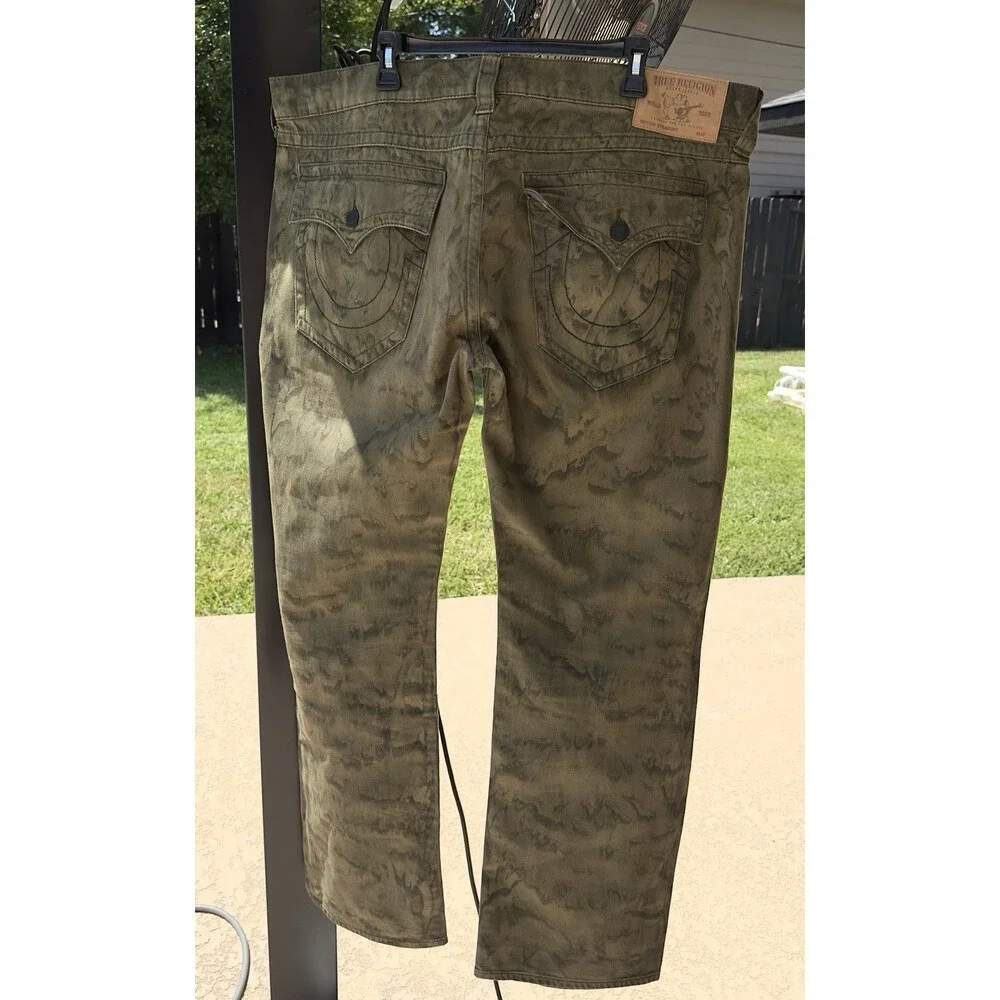 True Religion Section Straight Jeans Men’s 42 Olive Camo Tie Dye Wash